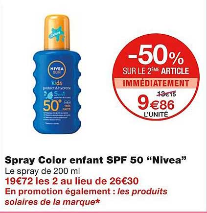spray color enfant spf 50 "nivea"