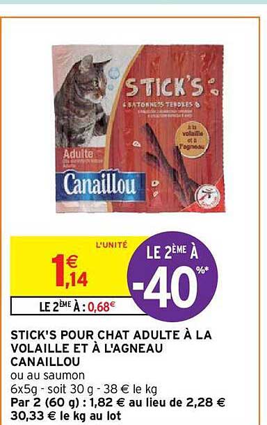 stick's pour chat adulte à la volaille et à l'agneau canaillou
