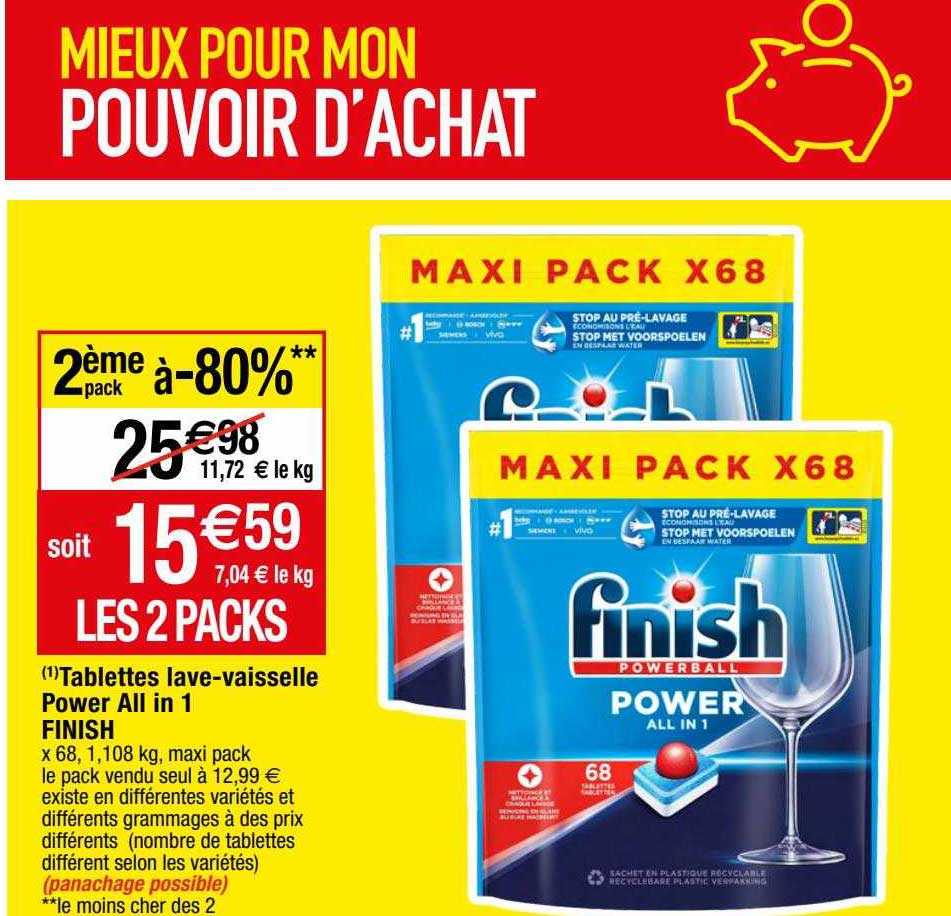 tablettes lave-vaisselle power all in 1 finish