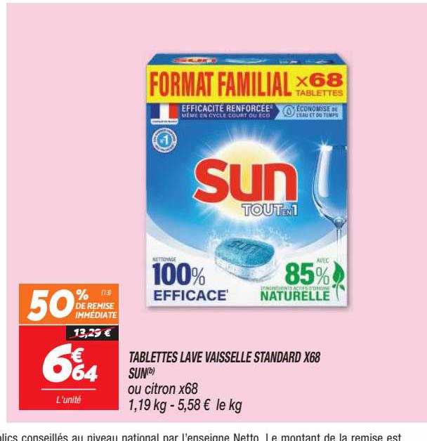 tablettes lave vaisselle standard x68 sun