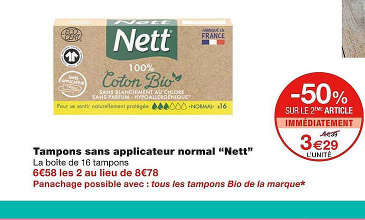 tampons sans applicateur normal "nett"