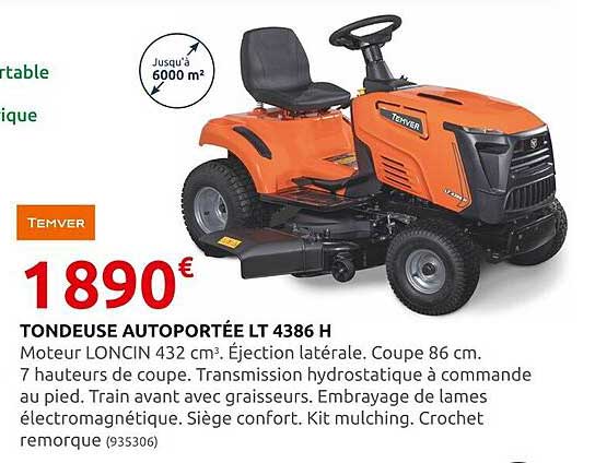 Tondeuse Autoportée Lt 4386 H Temver