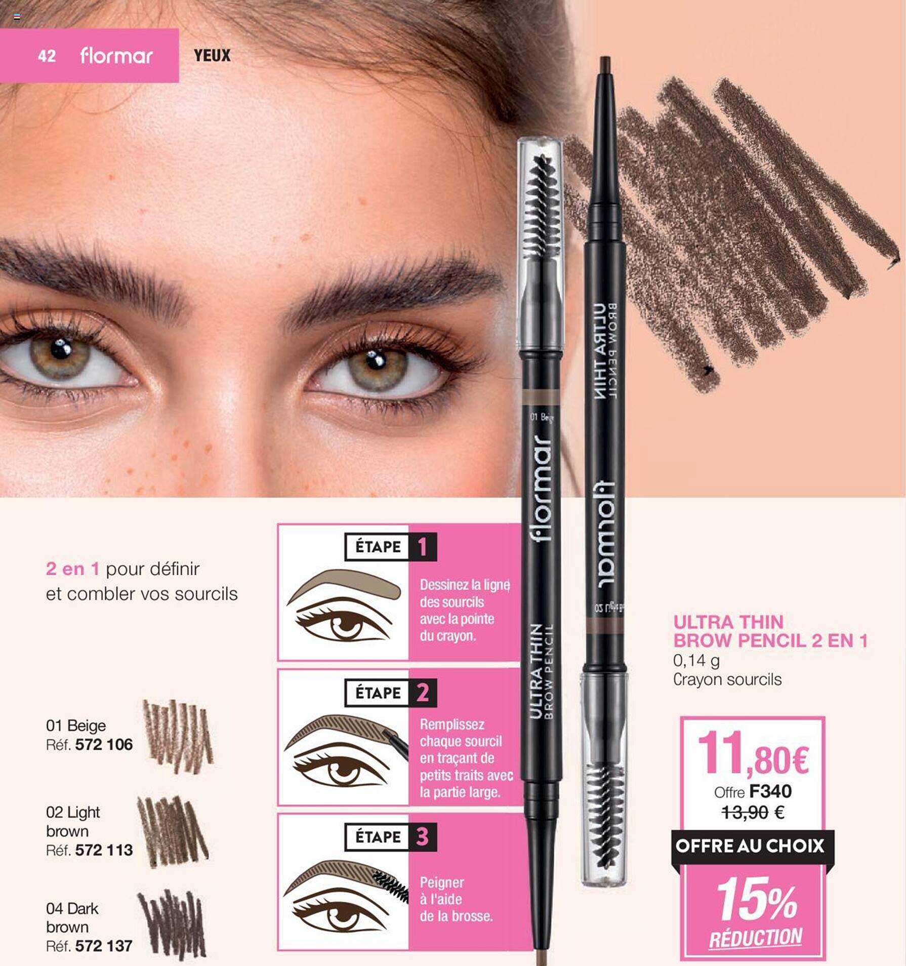 ultra thin brow pencil 2 en 1 flormar