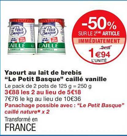 yaourt au lait de brebis "le petit basque" caille vanille