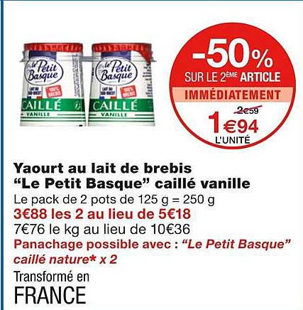 yaourt au lait de brebis "le petit basque" caillé vanille