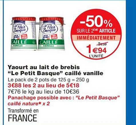 yaourt au lait de brebis "le petit basque" caillé vanille