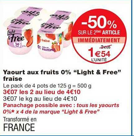 Yaourt Aux Fruits 0% "light & Free" Fraise