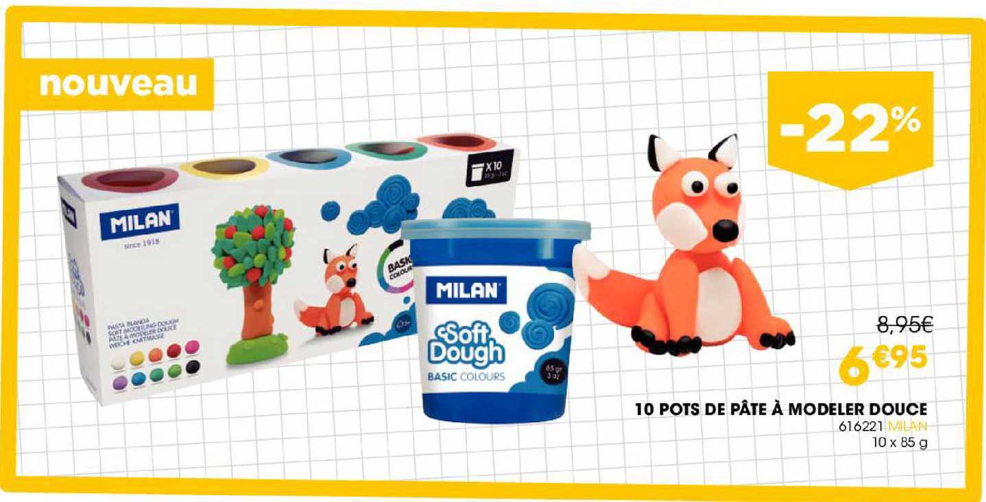 10 pots de pâte à modeler douce 616221 milan