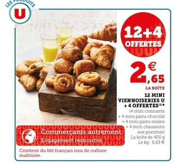 12 mini viennoiseries u + 4 offertes