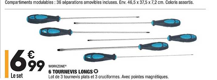 6 tournevis longs workzone