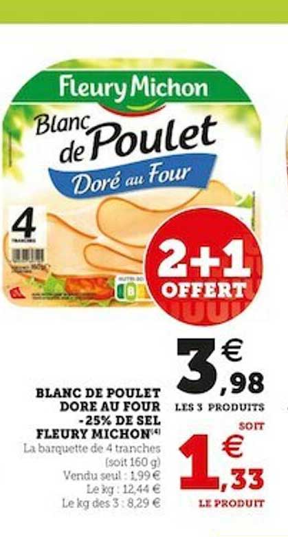 blanc de poulet doré au four -25% de sel fleury michon