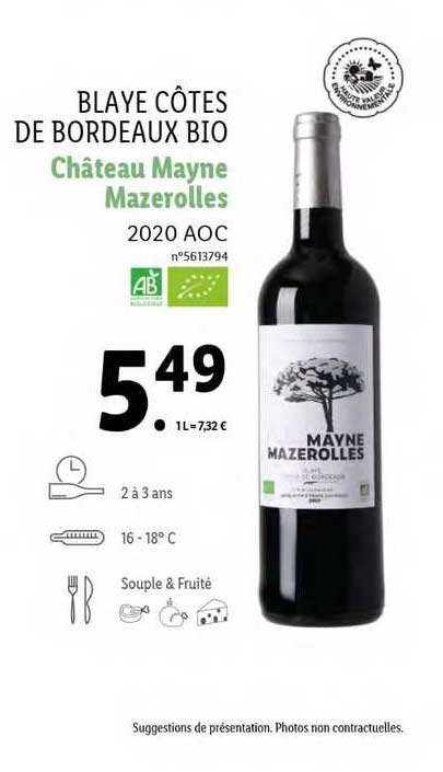 blaye côtes de bordeaux bio château mayne mazerolles 2020 aoc
