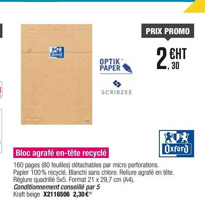 bloc agrafé en-tête recyclé oxford