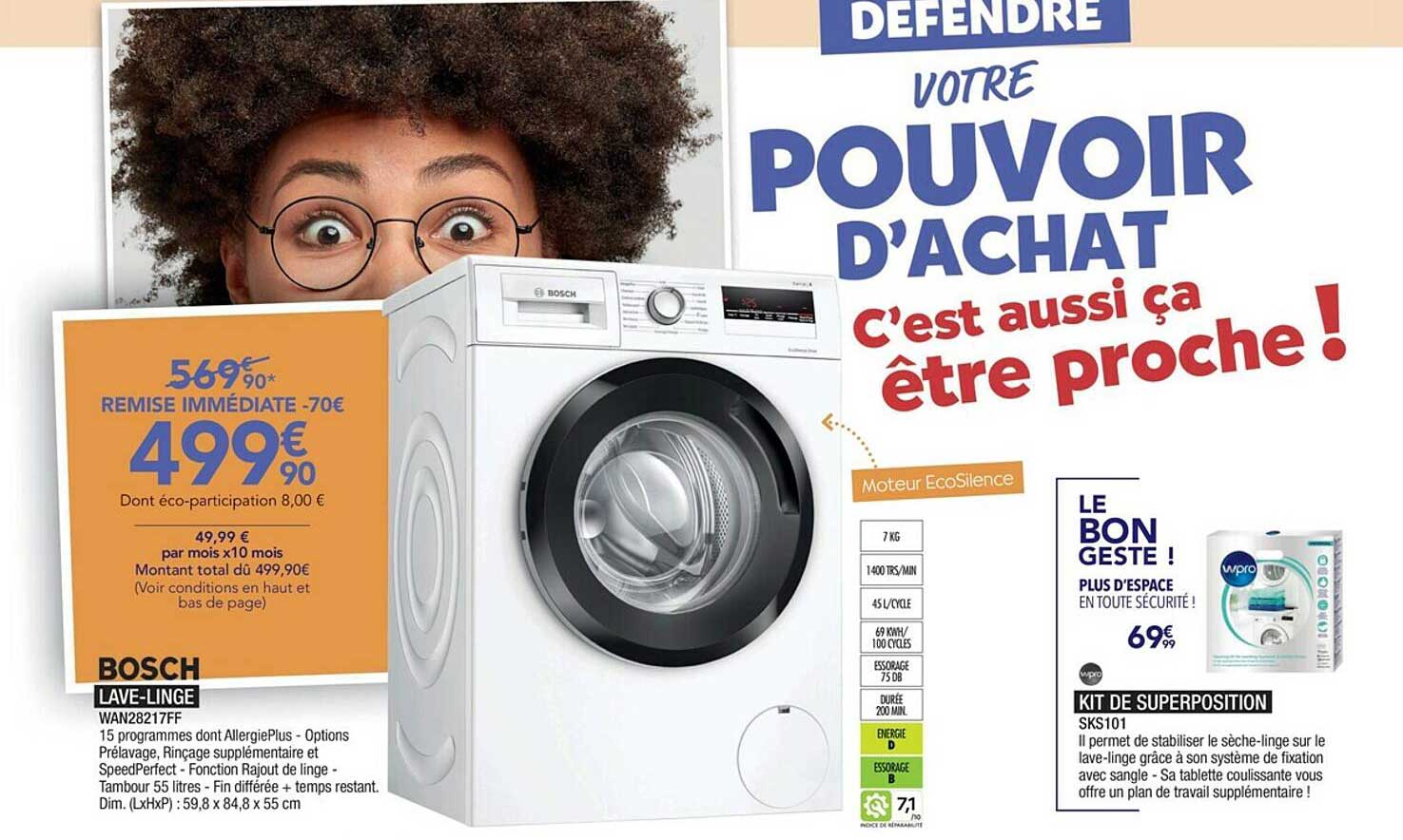 bosch lave-linge wan28217ff kit de superposition sks 101