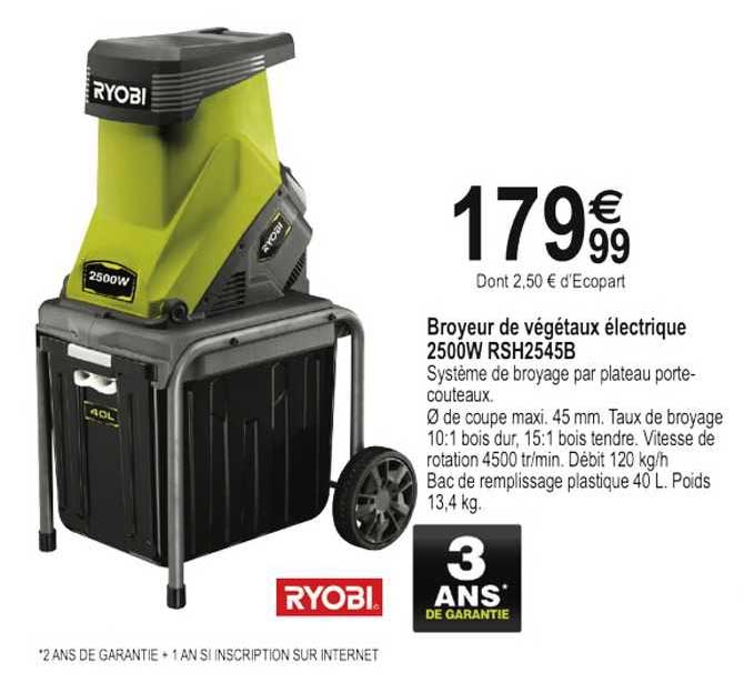 broyeur de végétaux électrique 2500w rsh2545b ryobi
