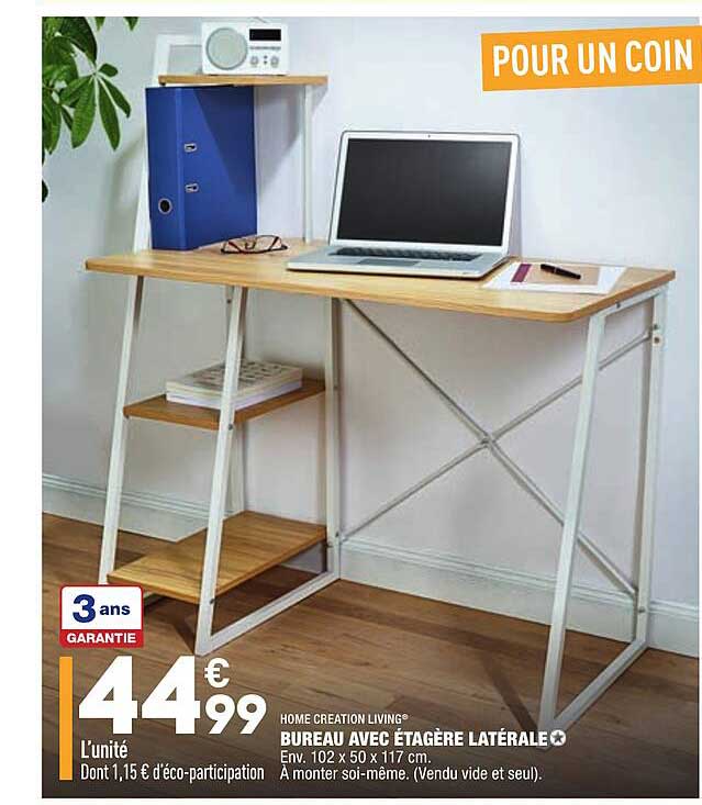 bureau avec étagère latérale home creation living