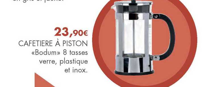 Cafetière à Piston «bodum» 8 Tasses Verre, Plastique Et Inox