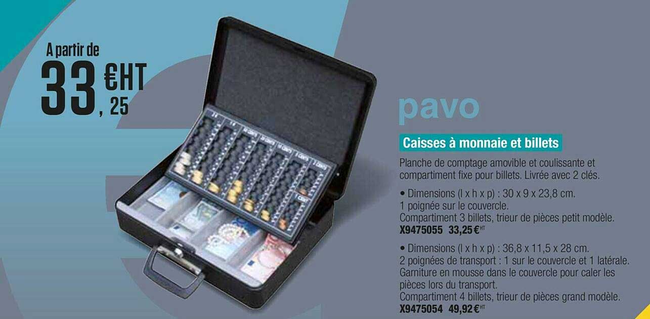 caisses à monnaie et billets pavo