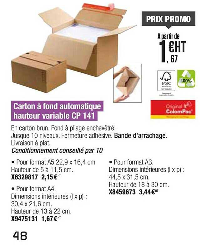 carton à fond automatique haueur variable cp 141 colompac