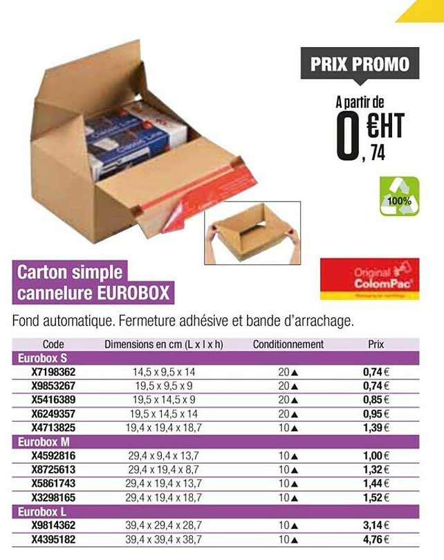 carton simple cannelure eurobox colompac