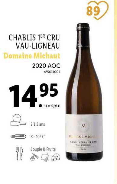 Chablis 1er Cru Vau-ligneau Domaine Michaut 2020 Aoc