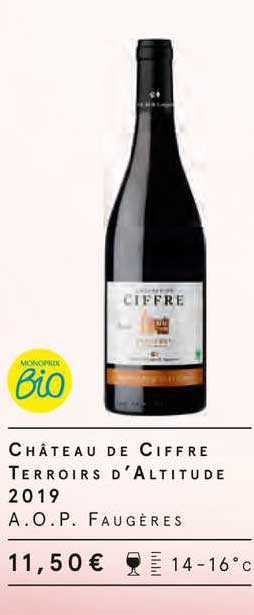 château de ciffre terroirs d'altitude 2019 a.o.p. faugères