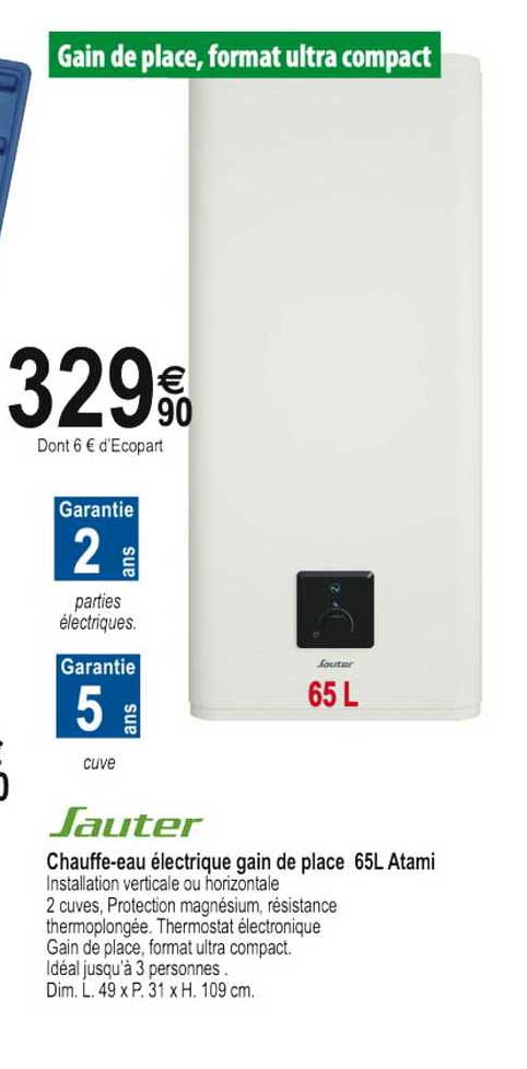 chauffe-eau électrique gain de place 65l atami sauter