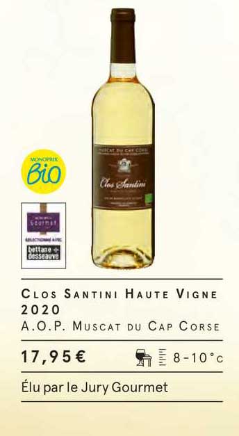 clos santini haute vigne 2020 a.o.p. muscat du cap corse