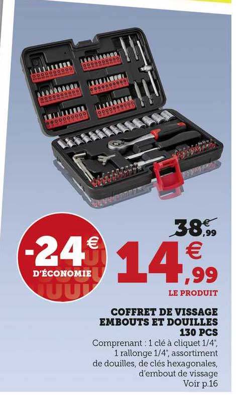 coffret de vissage embouts et douilles 130 pcs