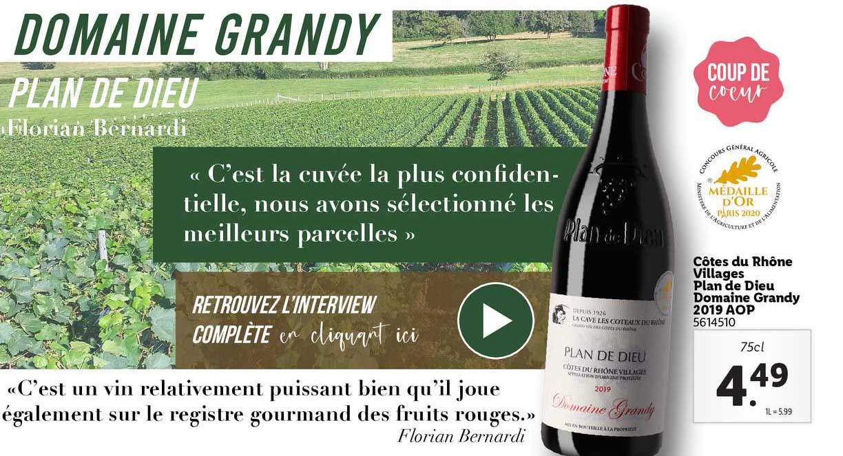 côtes du rhône village plan de dieu domaine grandy 2019 aop