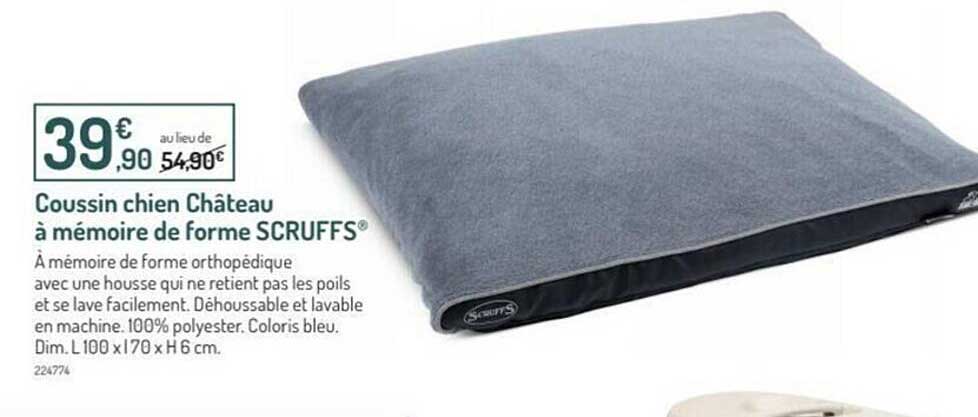coussin chien château à mémoire de forme scruffs