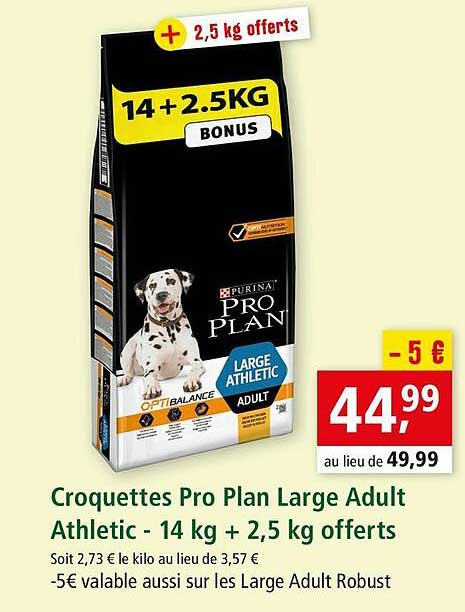 croquettes pro plan large adult athletic - 14 kg + 2,5 kg offerts