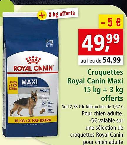 Croquettes Royal Canin Maxi 15 Kg + 3 Kg Offerts