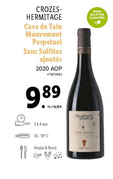 crozes-hermitage cave de tain mouvement perpetuel sans sulfites ajoutés 2020 aop