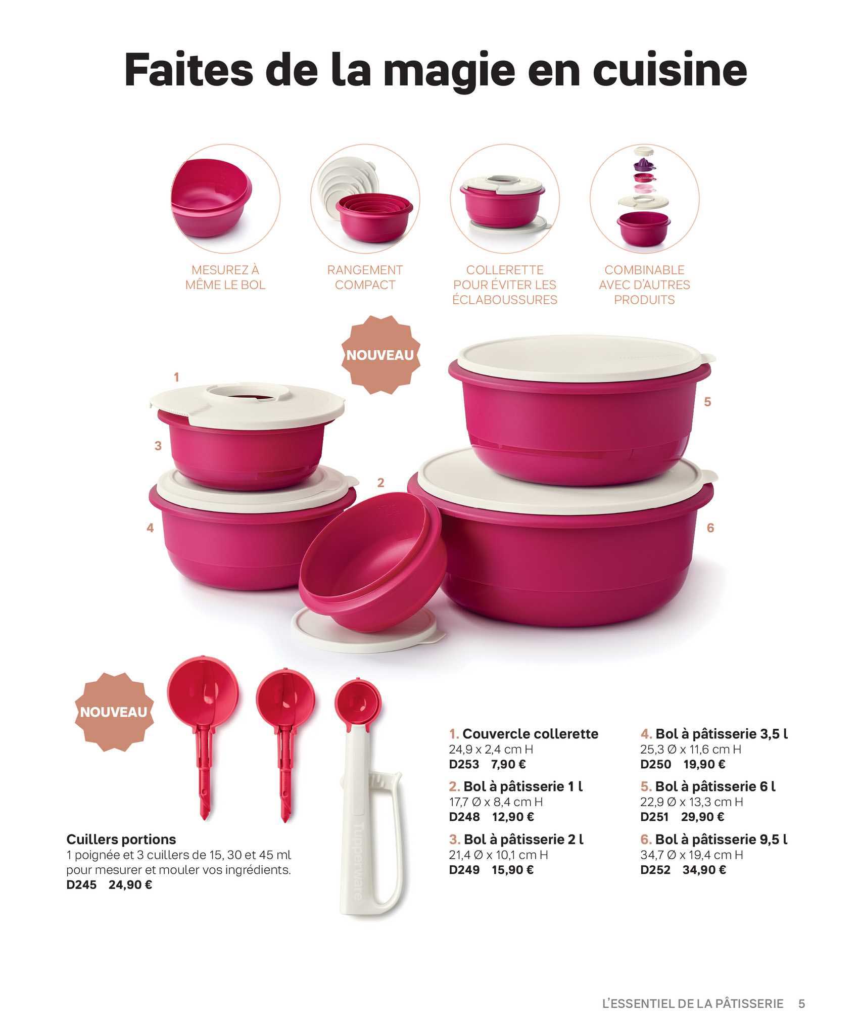 cuillers potions, couvercle collerette, bol à pâtisserie