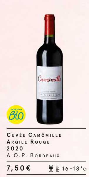 cuvée camômille argiles rouge 2020 a.o.p. bordeaux