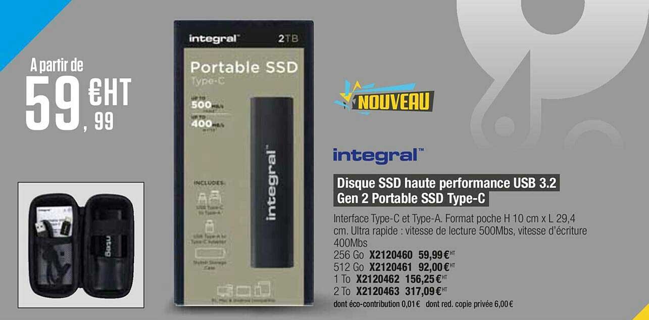 disque ssd haute performance usb 3.2 gen 2 portable ssd type-c integral