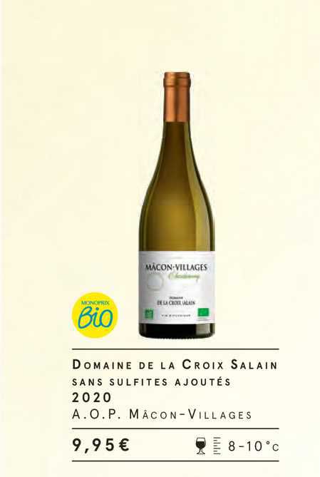 domaine de la croix salain sans sulfites ajourtés 2020 a.o.p. mâcon-villages