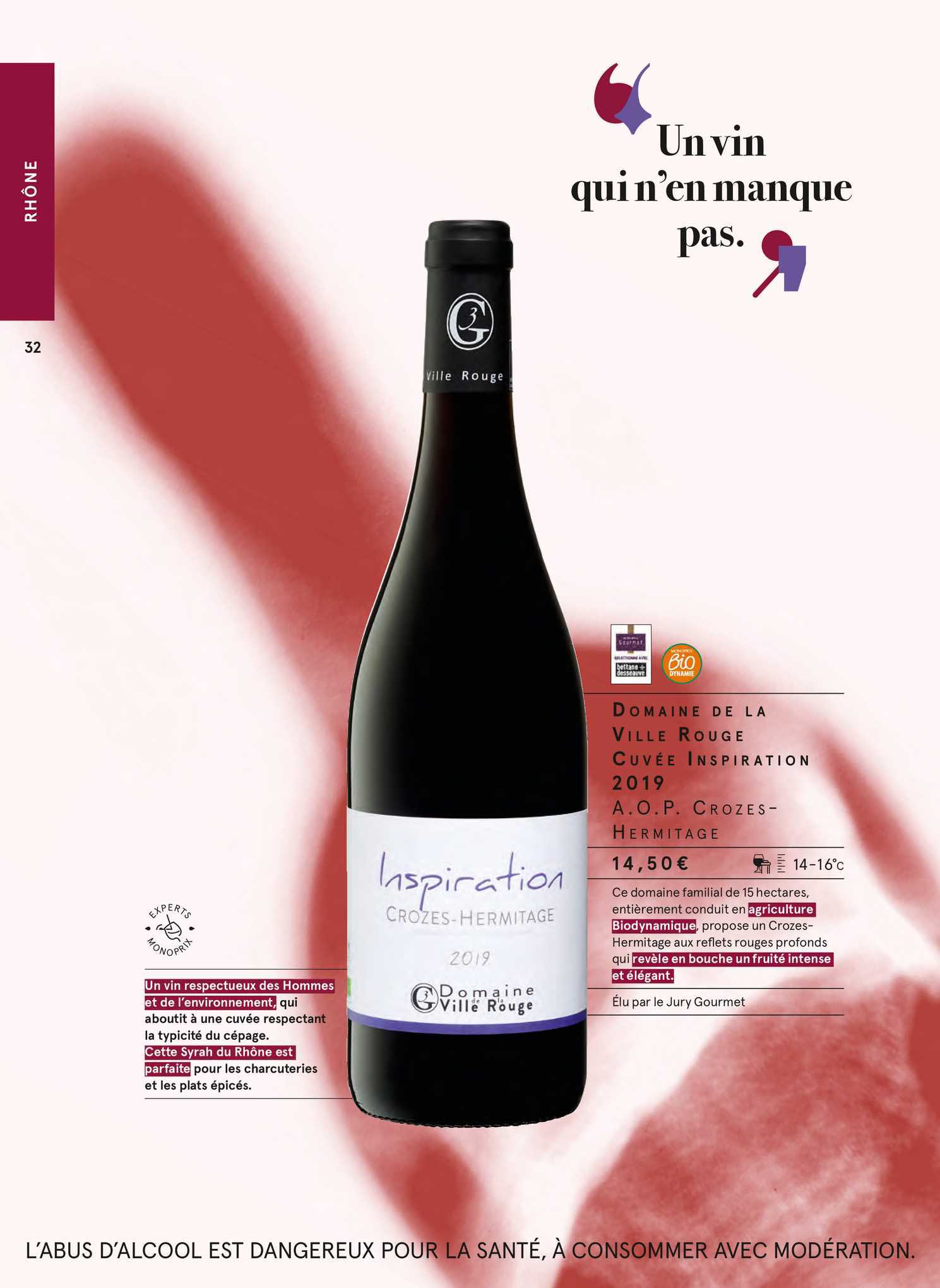 domaine de la ville rouge cuvée inspiration 2019 a.o.p. crozes-hermitage