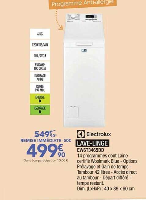 electrolux lave-linge ew6t3465dd