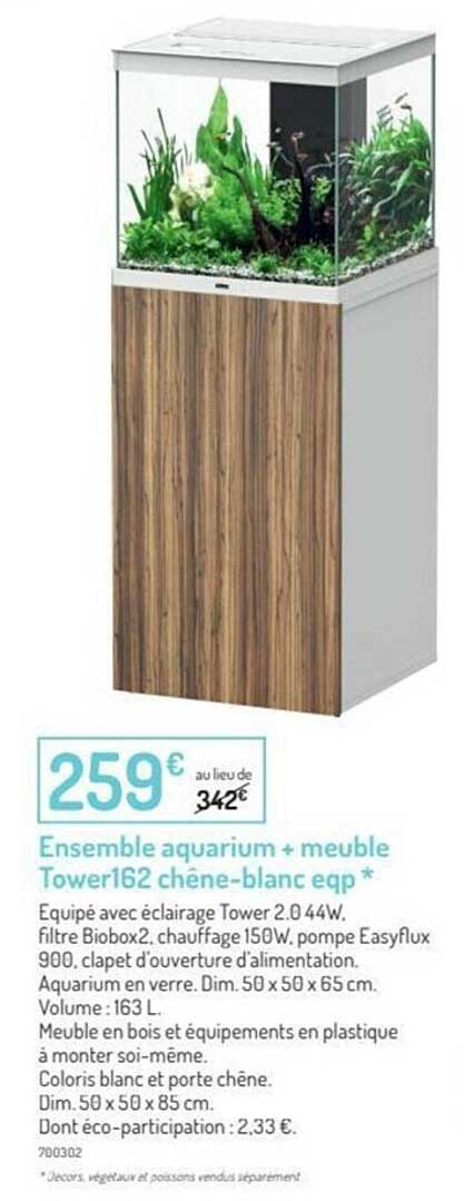 ensemble aquarium + meuble tower162 chêne-blanc eqp