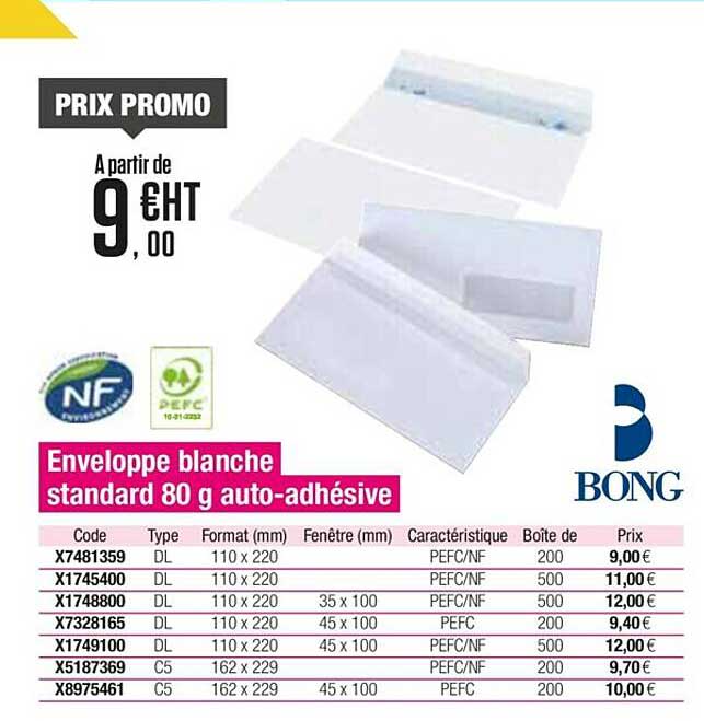 enveloppa blanche standard 80 g auto-adhésive bong
