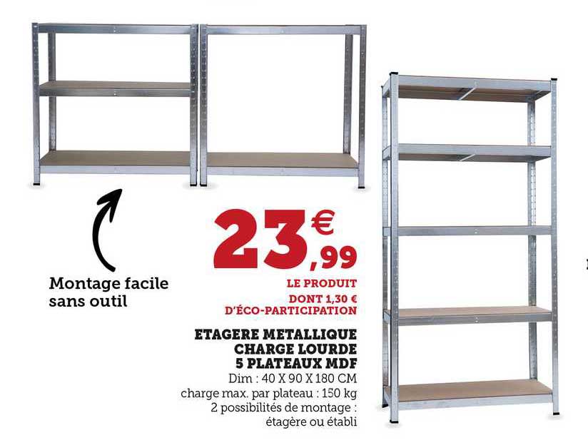 étagère métallique charge lourde 5 plateaux mdf