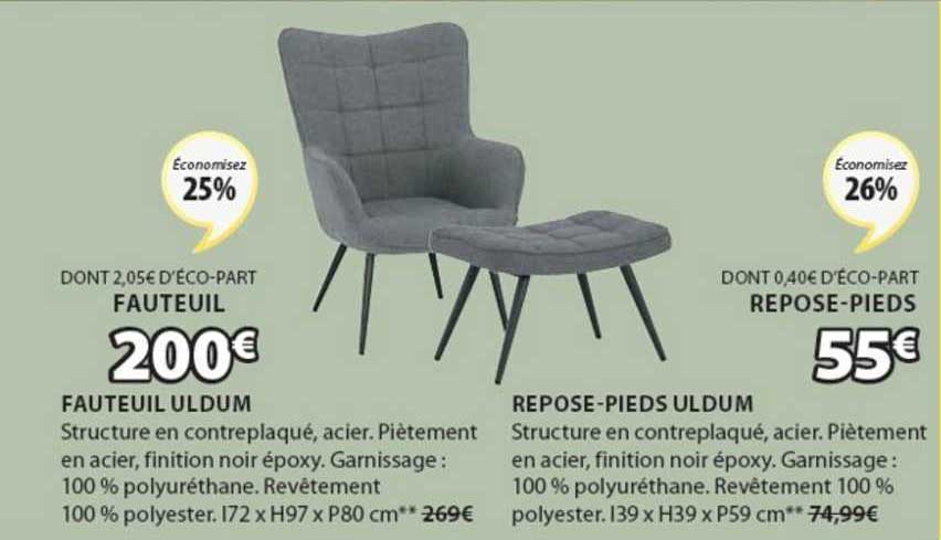 fauteuil uldum repose-pieds uldum
