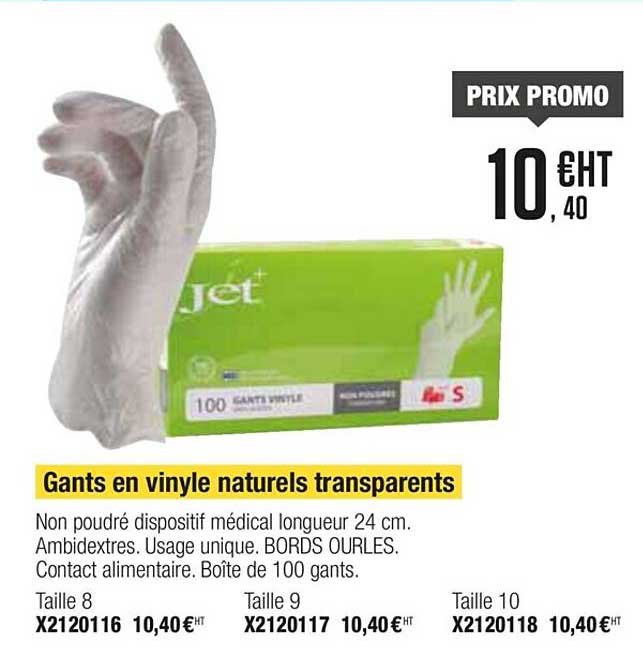 gants en vinyle naturels transparents