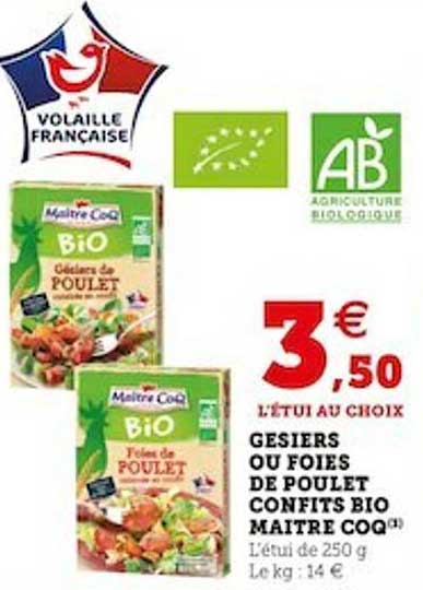 gésiers ou foies de poulet confits bio maître coq