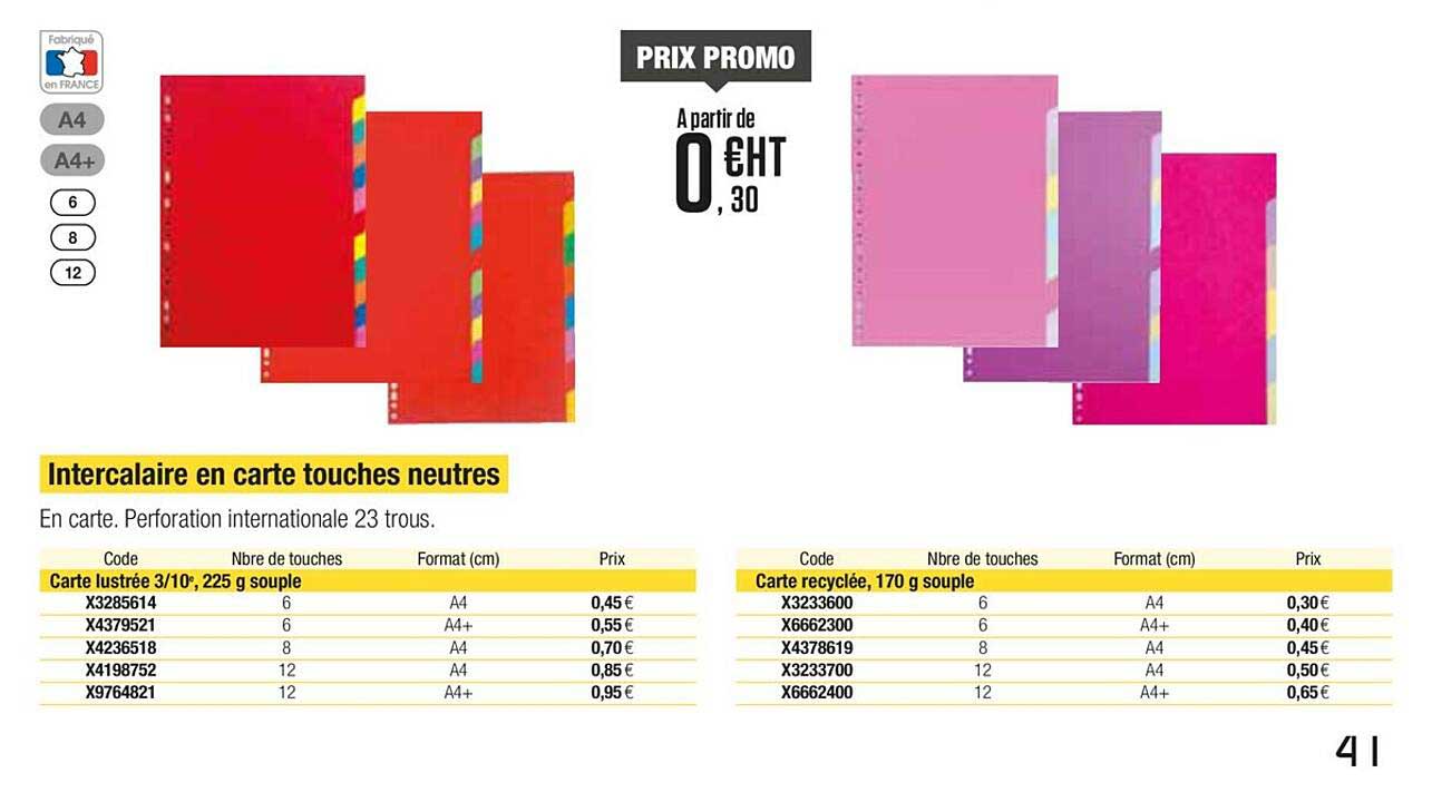 Intercalaire En Carte Touches Neutres