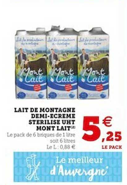 lait de montagne demi-écrémé stérilisé uht mont lait