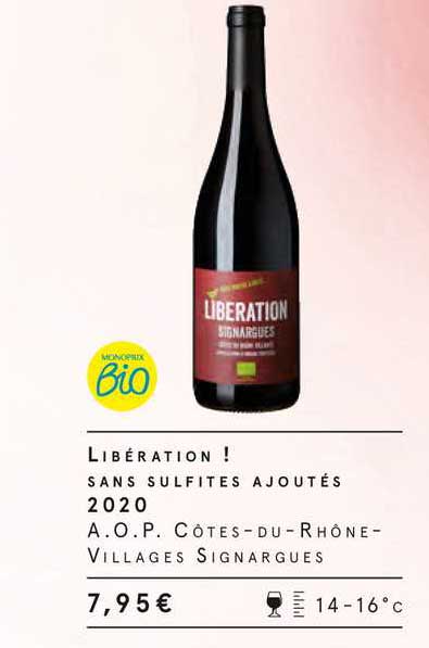 libération ! sans sulfites ajoutés 2020 a.o.p. côtes-du-rhône-villages signargues