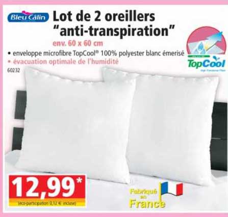 lot de 2 oreillers "anti-transpiration" bleu câlin
